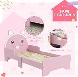 ZONEKIZ Toddler Bed Frame Cat Design Pink Bed with Guardrails for 3-6 Years view 5