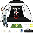 Eapele Golf Net, 10x7ft Golf Practice Net with Golf Mat, All-in-One Mult-Target Golf Hitting Net for Backyard Driving Chipping Indoor Outdoor Training - Gift for Men/Golf Lovers