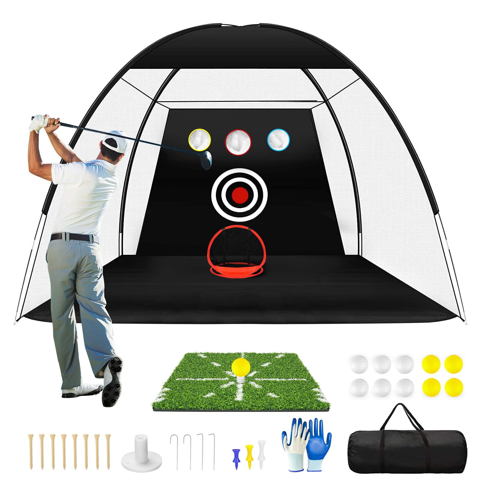 Photo 1 of Eapele Golf Net, 10x7ft Golf Practice Net with Mat, All-in-One Mult-Target Golf Hitting Net for Backyard Driving Chipping Indoor Outdoor Training