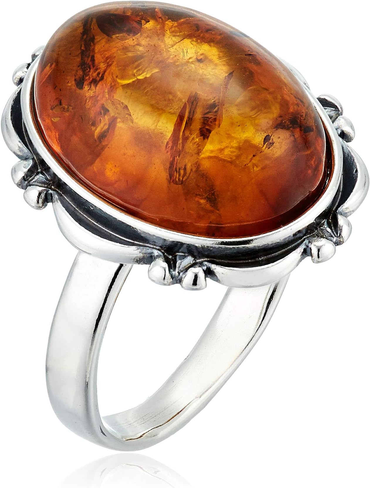 HolidayGiftShops Sterling Silver and Baltic Honey Oval Amber Ring
