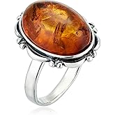 HolidayGiftShops Sterling Silver and Baltic Honey Oval Amber Ring