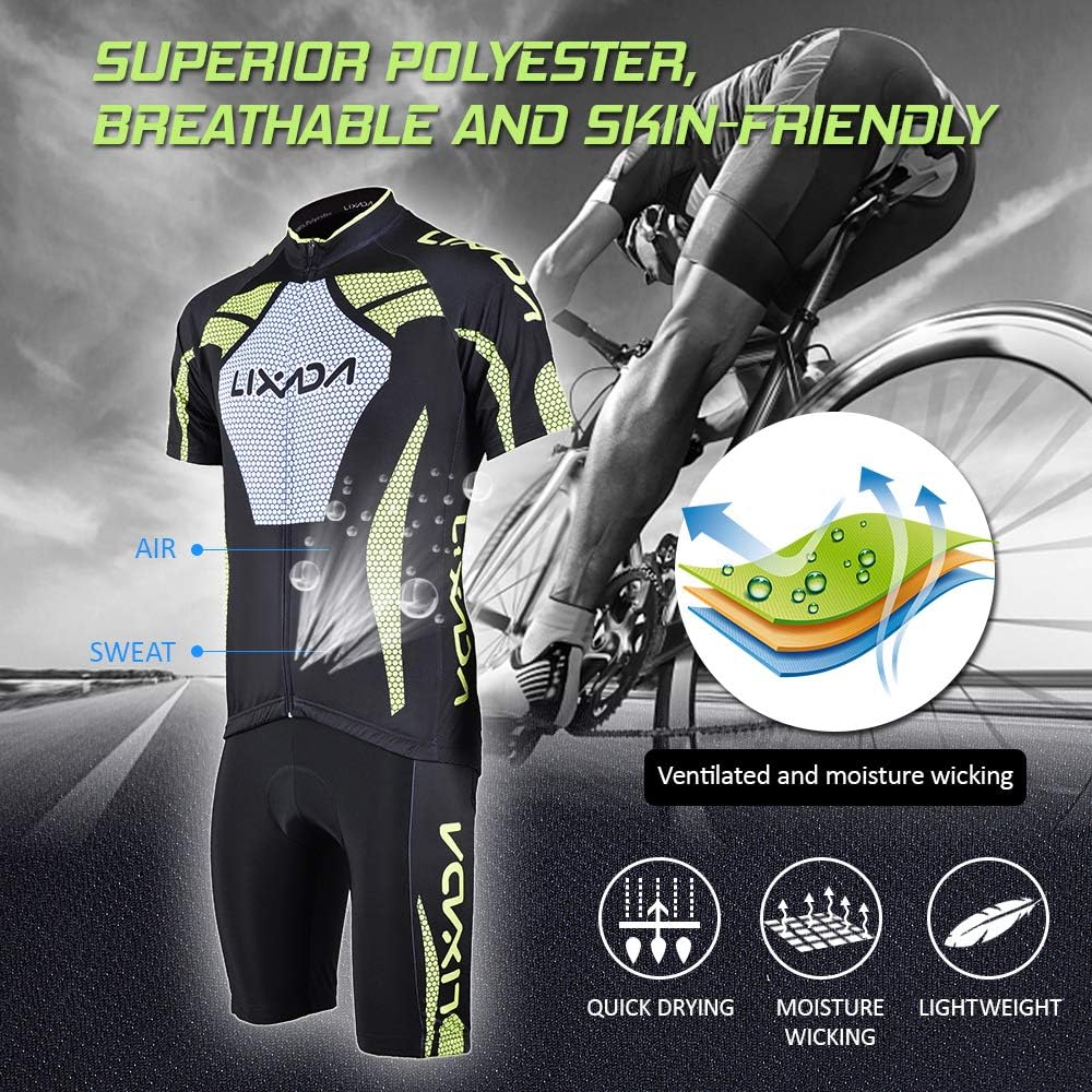 Lixada Men's Cycling Jersey Set Bicycle Short Sleeve Set Quick-Dry Breathable Shirt+3D Cushion Shorts Padded Pants/Bib Short: Sports & Outdoors