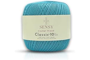 Sensy Crochet Thread Classic Size 10, 100% Mercerized Giza Cotton, 617 Yards, Gauge 0 Lace (Baby Blue)