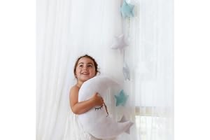 Perfectto Design Kid’s Moon Decorative Pillow, Stars Garland for Girls Toddler Room - Fluffy Moon, Stars Wall Decor, Soft Cute Throw Pillow for Bed, Bedroom Boho Teepee Ornament Decoration