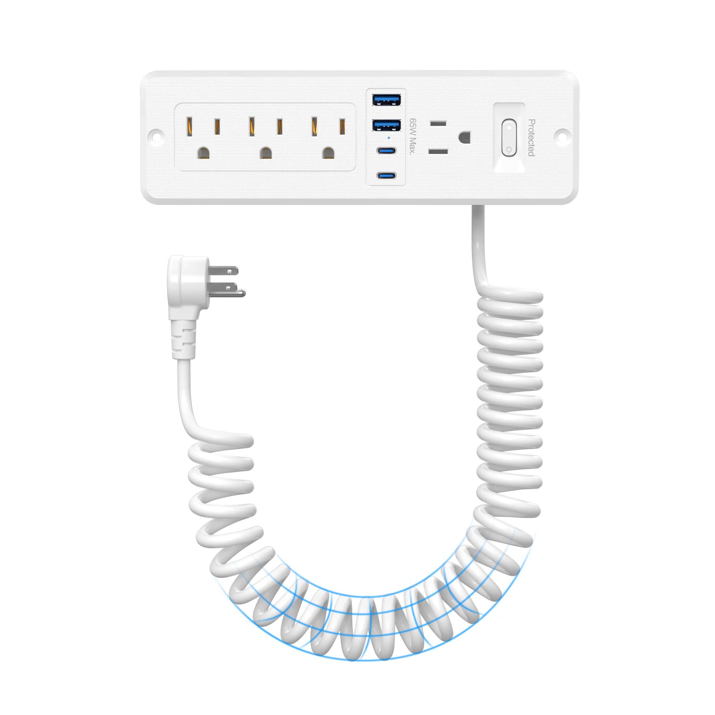 Photo 1 of Furniture Drawer Outlet Kit, 65W USB C Recessed Power Strip with 4 Outlets & 4 USB Ports,Hidden Charging Station for Home Office 6 FT White Cord