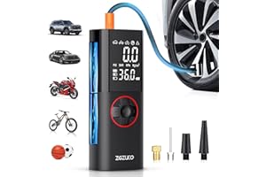 ZGZUXO Tire Inflator Portable Air Compressor, 150PSI Rechargeable Air Pump for Car Tires with Battery, Cordless Tire Pump with Pressure Gauge & LCD Dual Screen, for Cars, Motorcycles, Bikes, Balls