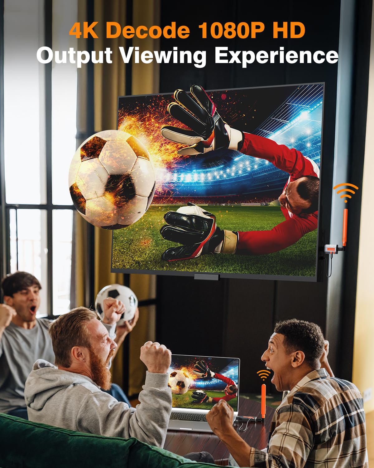 Wireless HDMI Transmitter and 2 Receivers, 4K Decode 1080P Full HD Output, 350FT/100M Long Range, 5.8G Extender Plug & Play Low Lag for Streaming Video/Audio Multiple TV/Monitor/Projector