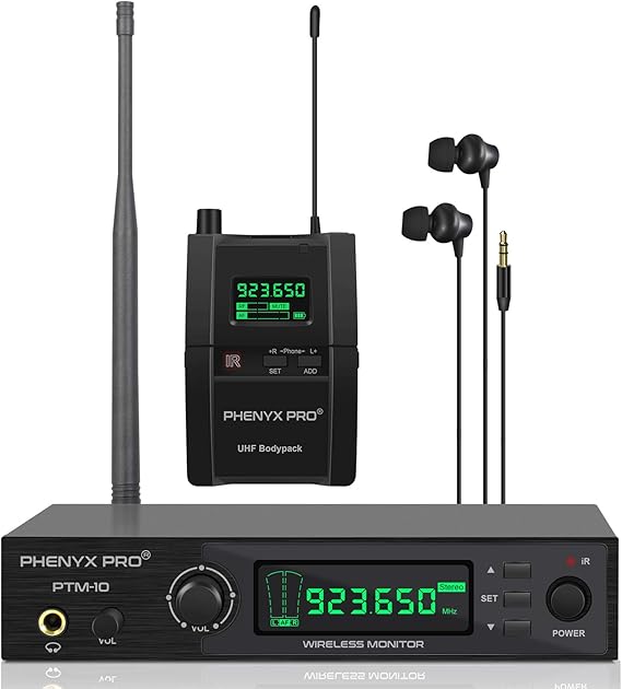 Phenyx Pro UHF Wireless In Ear Monitor System, Selectable Frequency, Rack Mountable, 162ft