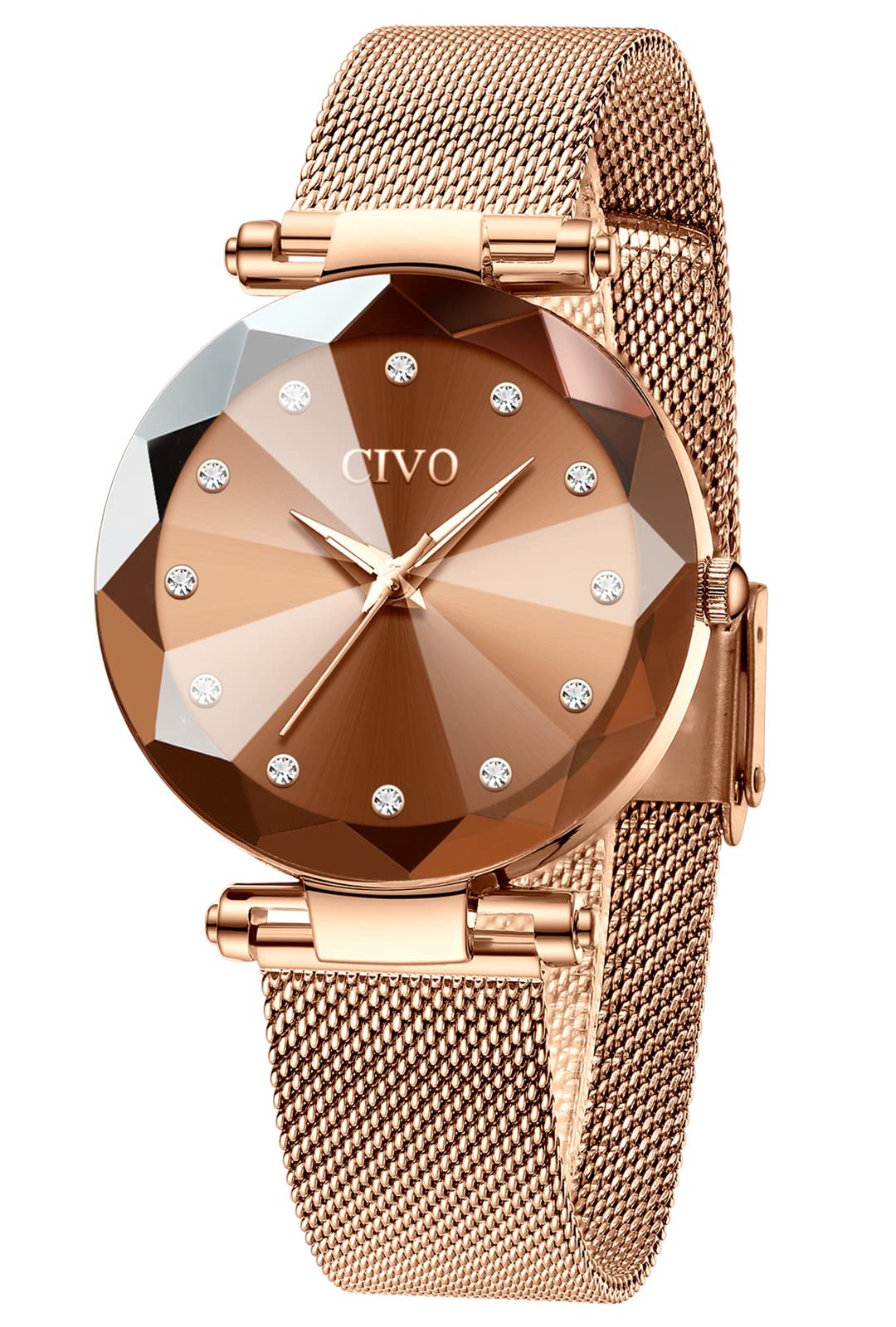 CIVO Women Watches Ladies Stainless Steel Mesh Strap Waterproof Watches for Woman Girls Teenager Fashion Elegant Business Dress Analogue Quartz Wrist Watch Brown