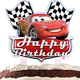 Racing Theme Cake Topper - Checkered Flag Birthday Decoration, Pre-Assembled, Black And Red