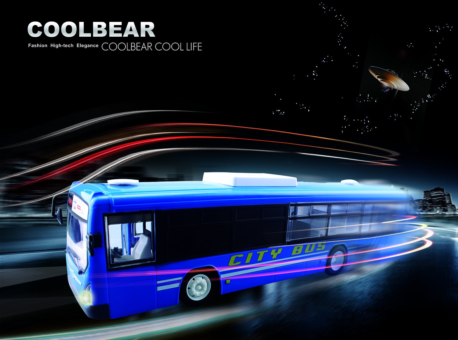 Hugine 2.4G RC Bus With Opening Doors And Realistic Sounds 6 Channel Remote Control City Bus Express Bus School Bus Rechargeable Toy For Kids (Blue)