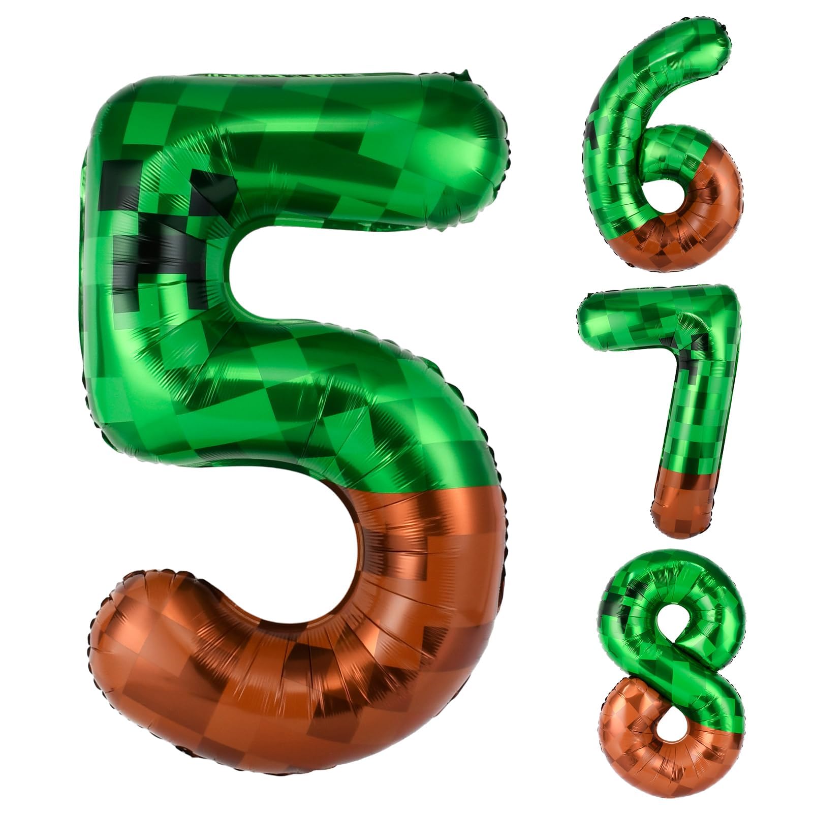 40 Inch Giant Green Pixel Miner Number 5 Balloon, Kelly Green Self Inflating Foil Balloon, Birthday Anniversary Celebration Decor, Large Mining Themed Adventure Party Supplies