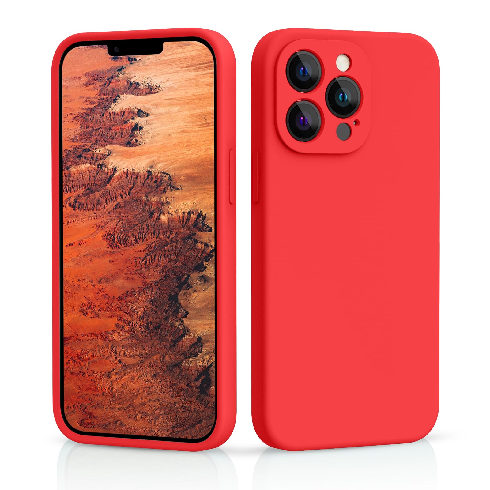 CALOOP Slim-Fit for iPhone 13 Pro Max Case,Skin Soft Liquid Silicone,Sturdy Hard Frame Shockproof Cover with Anti-Scratch Microfiber Lining,Full Protection for Screen and Lens, 6.7 inch(Red) — image 1