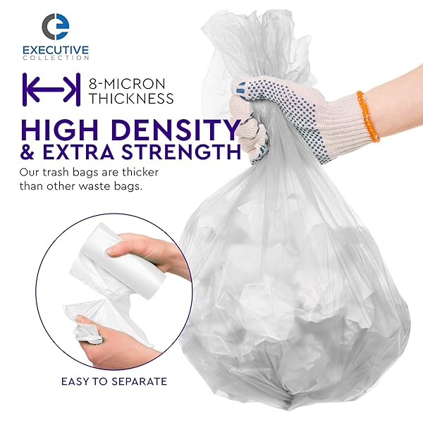 CLEAR 7-10 GALLON TRASH BAGS, 1,000 BULK PACK – MEDIUM SIZE GARBAGE BIN LINERS FOR OFFICE, BEDROOM AND KITCHEN WASTEBASKET CANS – BY EXECUTIVE COLLECTION