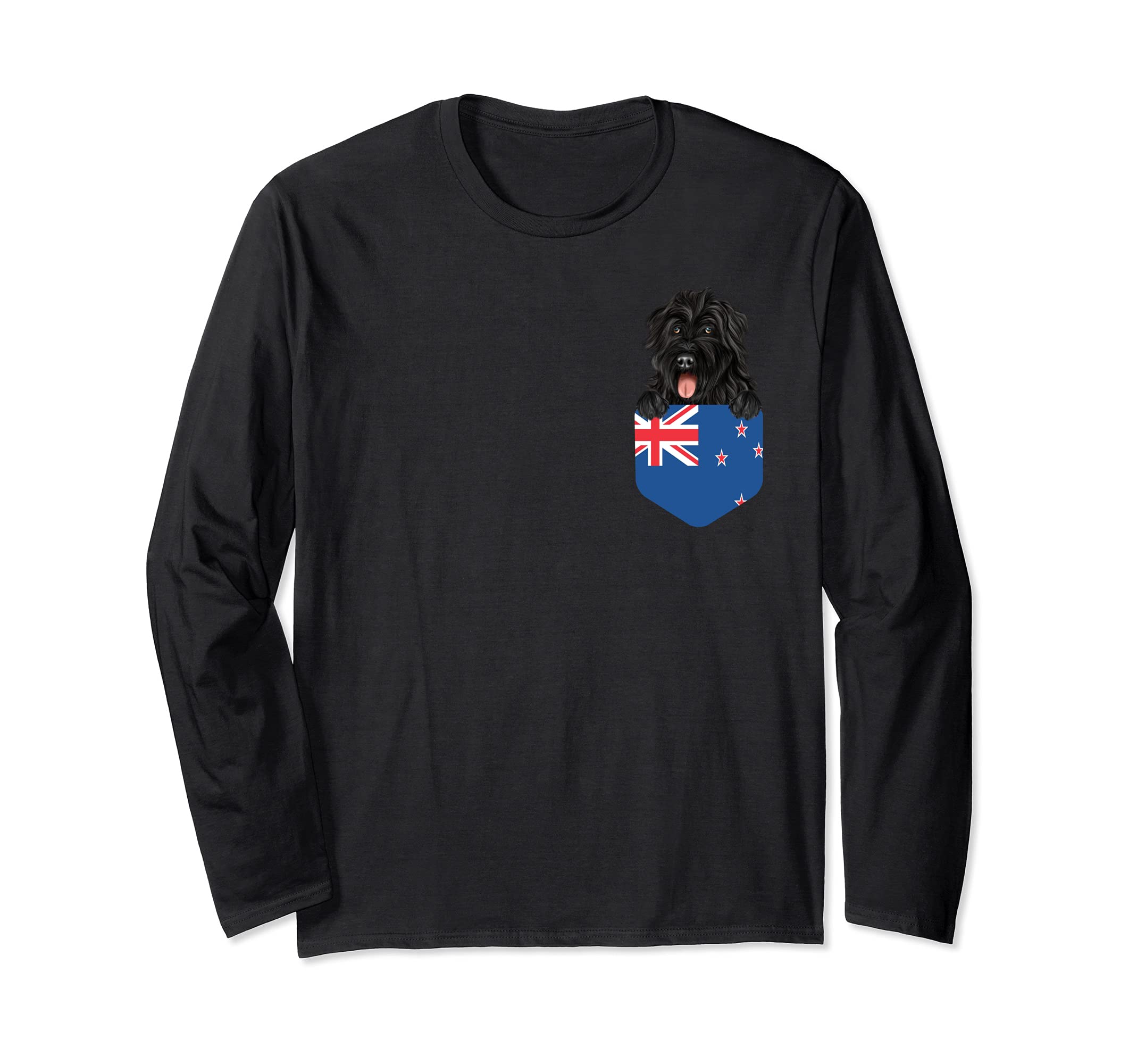 New Zealand Flag Bouvier des Flandres Dog In Pocket Long Sleeve T-Shirt