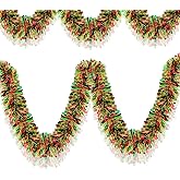 Christmas Tinsel Garland - 33 Ft Shiny Metallic Tree Winter Xmas Garland Glitter Tinsel Hanging Twist Hanging Decorations for Christmas Party Holiday Supplies （Gold Red Green）