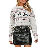 Women's Ugly Funny Christmas Sweaters Long Sleeve Knit Pullover Sweater Cute Reindeer Tree Snowflake Sweater (White, S)