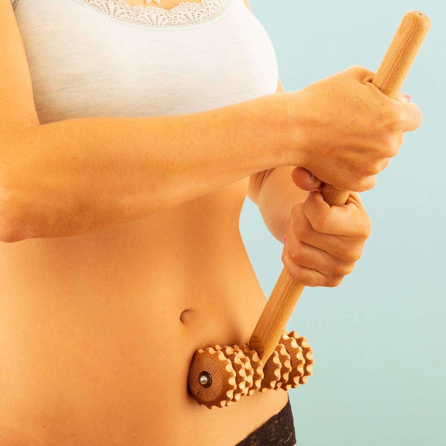 Tuuli Accessories Anti Cellulite Massage Roller T-Roller Tool Massager Maderotherapy Wooden 37 x 13 cm, Natural, 1 Stück (1er Pack) - Image 3