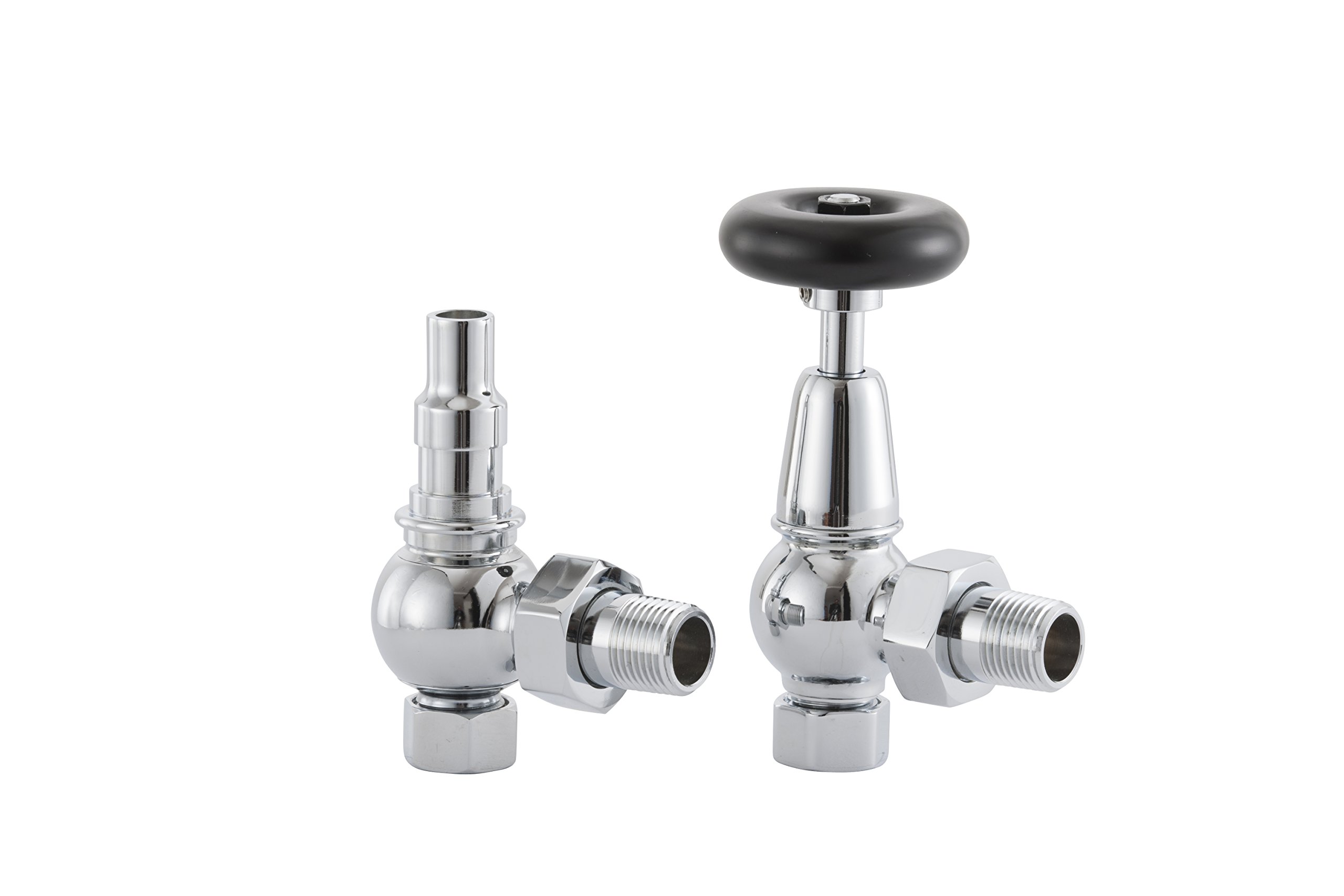 UK-20 CP Arroll traditional chrome manual Radiator valve with FSC certified black wooden wheel head & lockshield