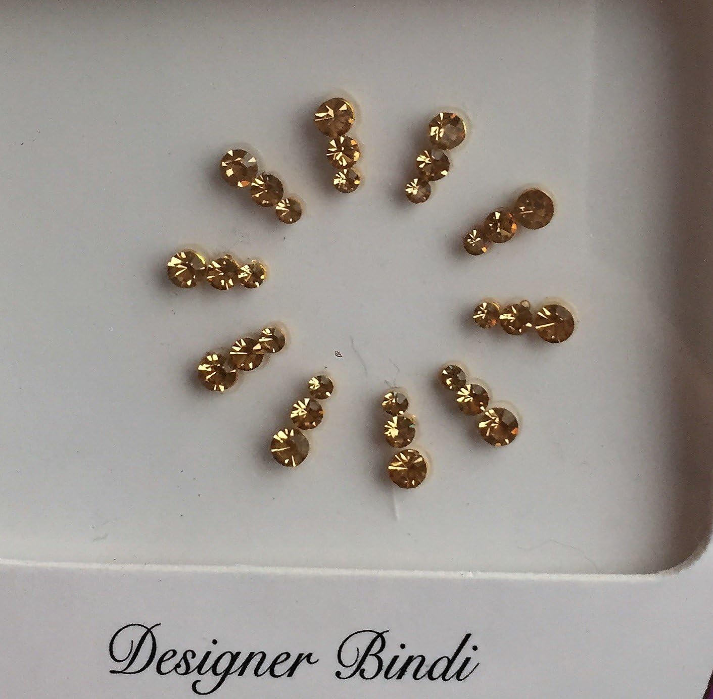 BDS259_Gol: Mehya's Designer Pack of 10 Gold Stone Bindis with Gold base, Chandla, Tattoo, Body Art, Decor, Card Marking, Bollywood, Wedding, Rakhi, Eid, Diwali, Party, Nigha, Mendhi, Wedding Gift
