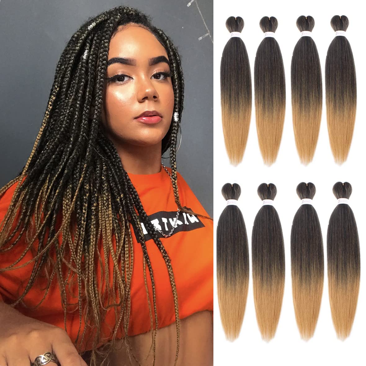 Leeven 8 Packs Braiding Hair Extension Pre Stretched 16 Inch EZ Braiding Hair for Woman Kanekalon Goddess Box Braid Hair Extensions /T27# โ image 1