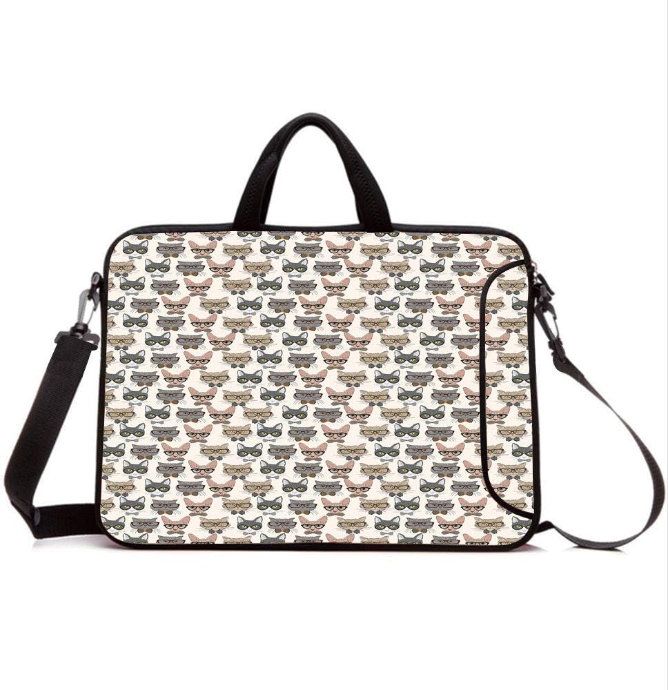 13" Neoprene Laptop Bag Sleeve with Handle,Adjustable Shoulder Strap & External Side Pocket,Cat,Hipster Nerd Characters with Vintage Sunglasses Intelligent Feline Serious Expressions,Multicolor