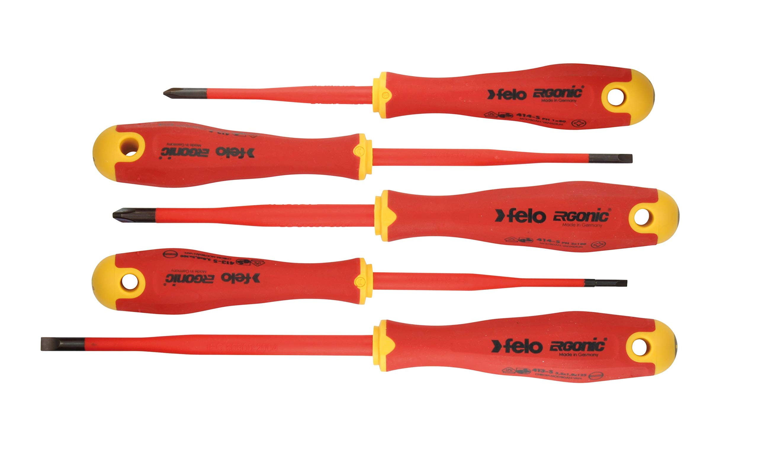Felo 0715762743 E-Slim Insulated Screwdriver Set, Slotted & Phillips (5 Piece)