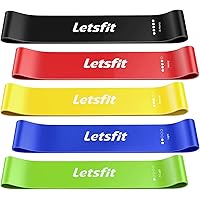 Letsfit Resistance Loop Exercise Bands with Instruction Guide and Carry Bag, Set of 5