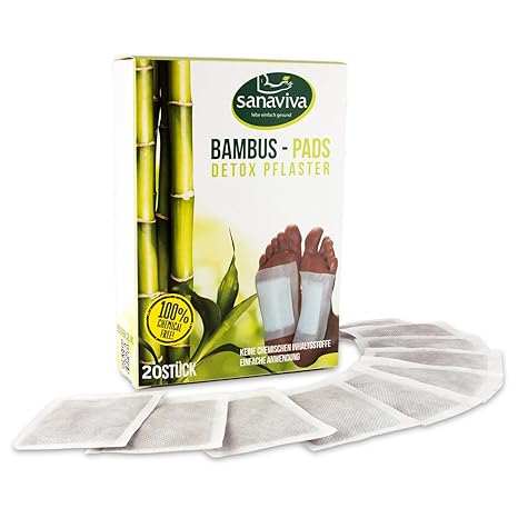 sanaviva® Detox Pflaster Fuß (20 Stk) Vitalpflaster zur Entgiftung - Detox Fußpflaster - Bambus Vital Pads mit Turmalin - Ent