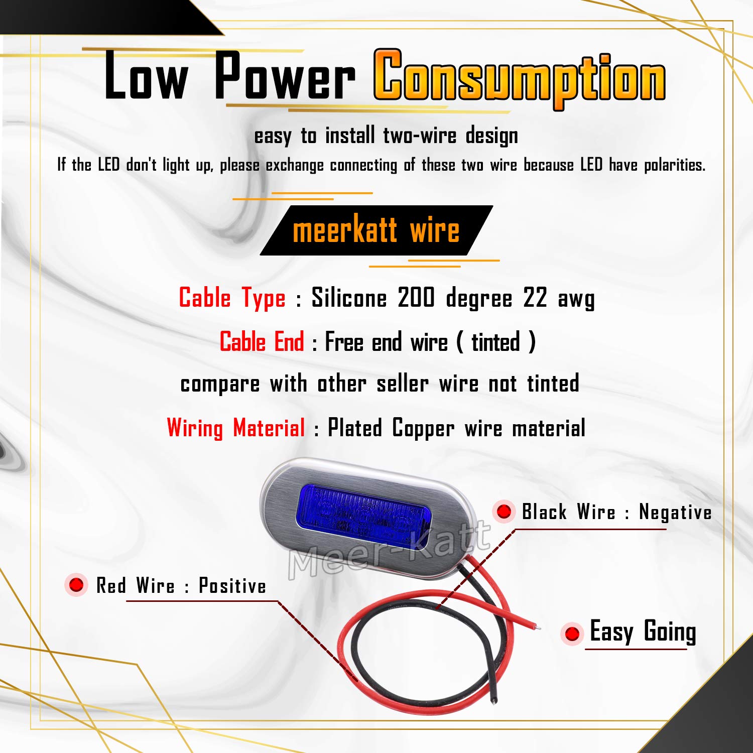 Meerkatt (Pack of 10) 3 Inch Oblong Amber LED Marine Courtesy Light Sealed Flush Mount Clearance Lamp for Yacht Stair Deck Garden Boat RV Cabin Truck Waterproof 12V DC with Chrome Stainless Bezel UV12