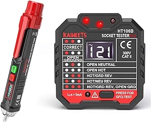 KAIWEETS Non-Contact Voltage Tester & Electrical Outlet Tester/GFCI Tester, Dual Check 2-in-1 Electrical Test Kit With LCD Display, 360° Visual & Audible Indicators, 12V-1000V/48V-1000V Dual Range