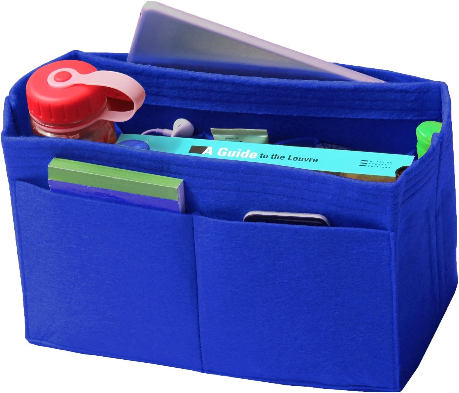 [Fits Various Bags, L.V Her.mes Long.champ Go.yard] Felt Tote Organizer (w/ Milk Water Bottle Holder), Purse Insert, Cosmetic Makeup Diaper Handbag, Belongings Pocket