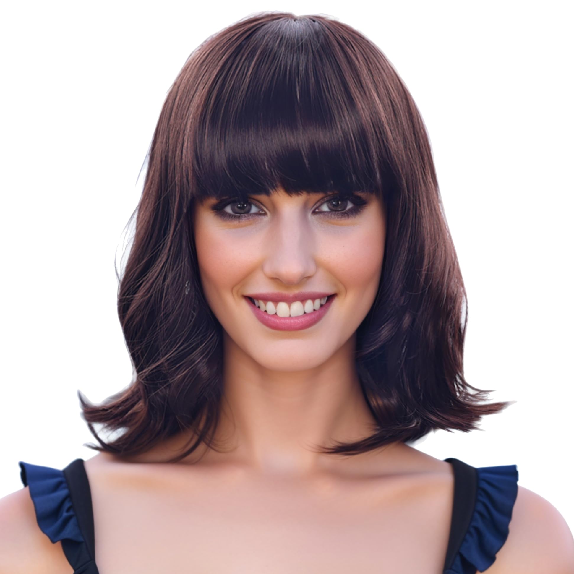 IMISSU Short Curly Hair Bob Wigs Cosplay Wig with Bangs Halloween Costume Party Headwear for Women (Chocolate Brown)