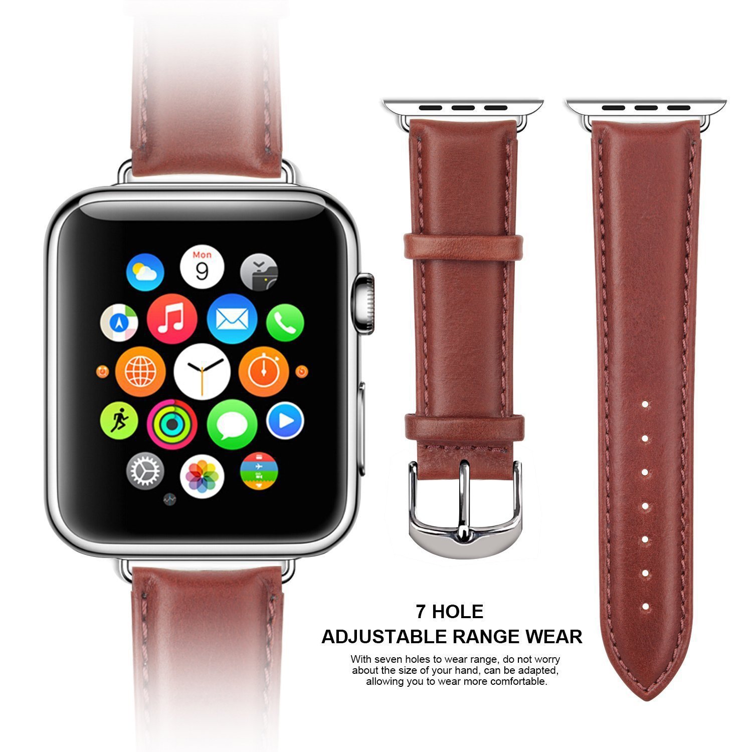 Apple Watch Band, LoHi Watch Strap Replacement with Metal Clasp for iWatch 42mm Brown