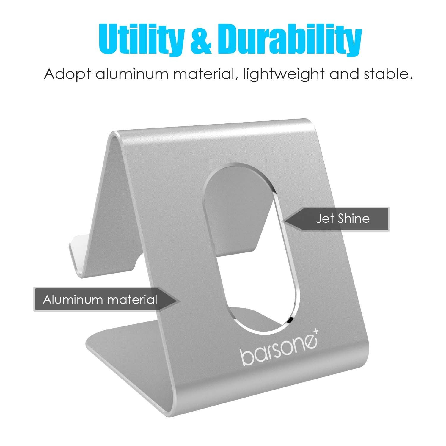 Cell Phone Stand, Barsone Aluminium Phone Holder Mount Stand for Phones and Tablets (Updated Silver)