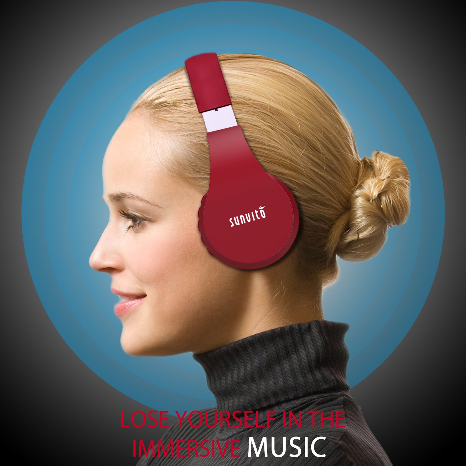 Bluetooth Kopfhörer, Sunvito Faltbarer Drahtloser Stereo Headset mit Mic, FM Radio Unterstützungs-TF Karte und Aux Spiel (Weinrot)