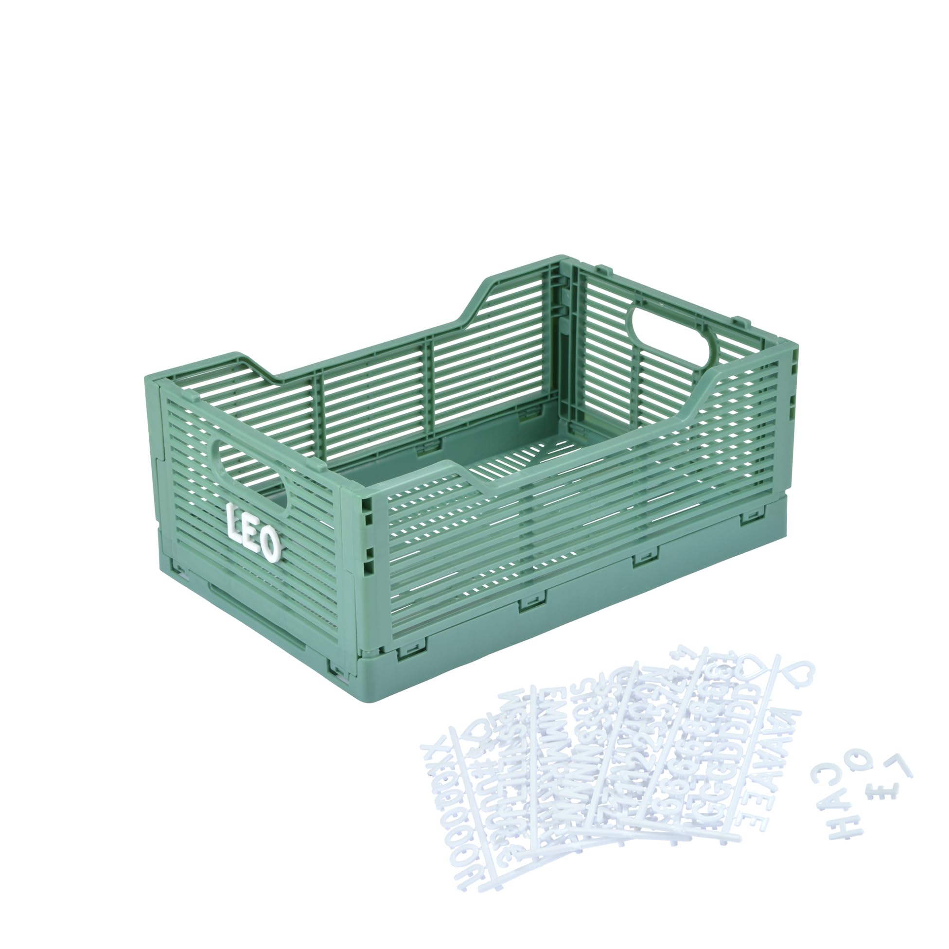 Homéa, Foldable crate size M 30 x 20 x h, 11.5 cm stackable sage