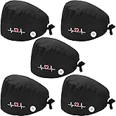 SATINIOR 5 Pieces Bouffant Cap with Buttons Unisex Sweatband Adjustable Tie Back Hat