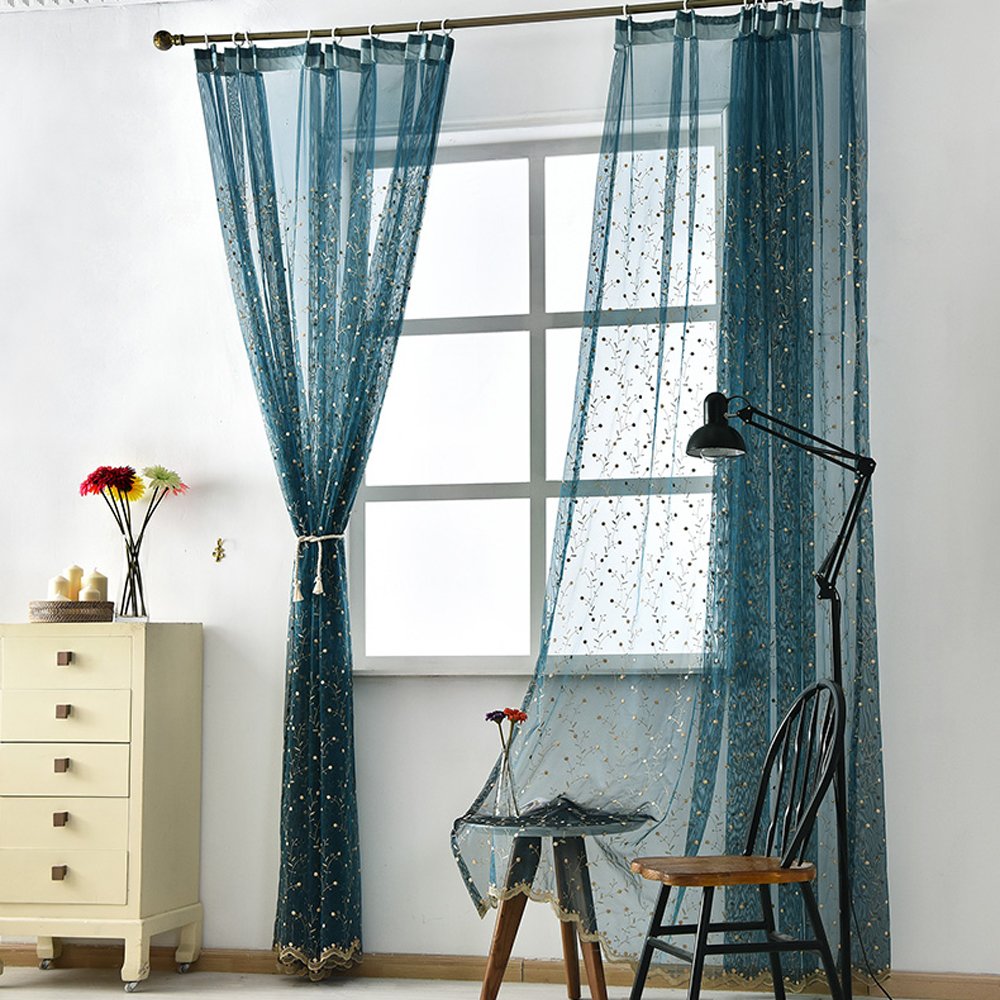 KoTing Navy Sheer Curtains Voile Drapes 1 Panel Solid Navy