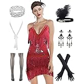 Women's Flapper Dress 1920s Gatsby Tassel Sway Dance Cocktail Dress with 20s Accessories Set