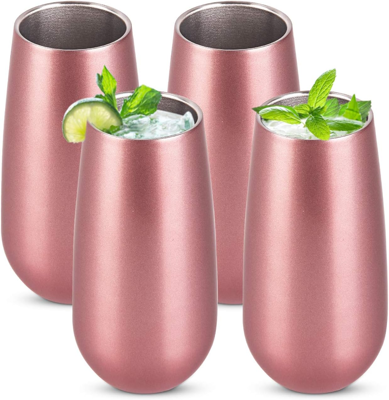 4 Pack Stemless Double Insulated Champagne Flute Tumbler