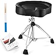 Vangoa Drum Throne Heavy Duty Height Adjustable Motorcycle Style Drum Stool Seat Rotatable Swivel Padded Double-Braced Drummer Chair for Adults with Anti-Slip Feet and 5A Drumsticks