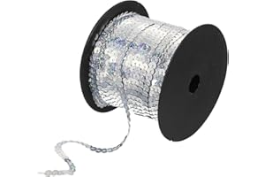 uxcell 6mm 98Yds Flat Sequins Strip, Spangle Paillette String Spool Roll Sewing String Ribbon for Fringe Sewing DIY Projects, Laser Silver