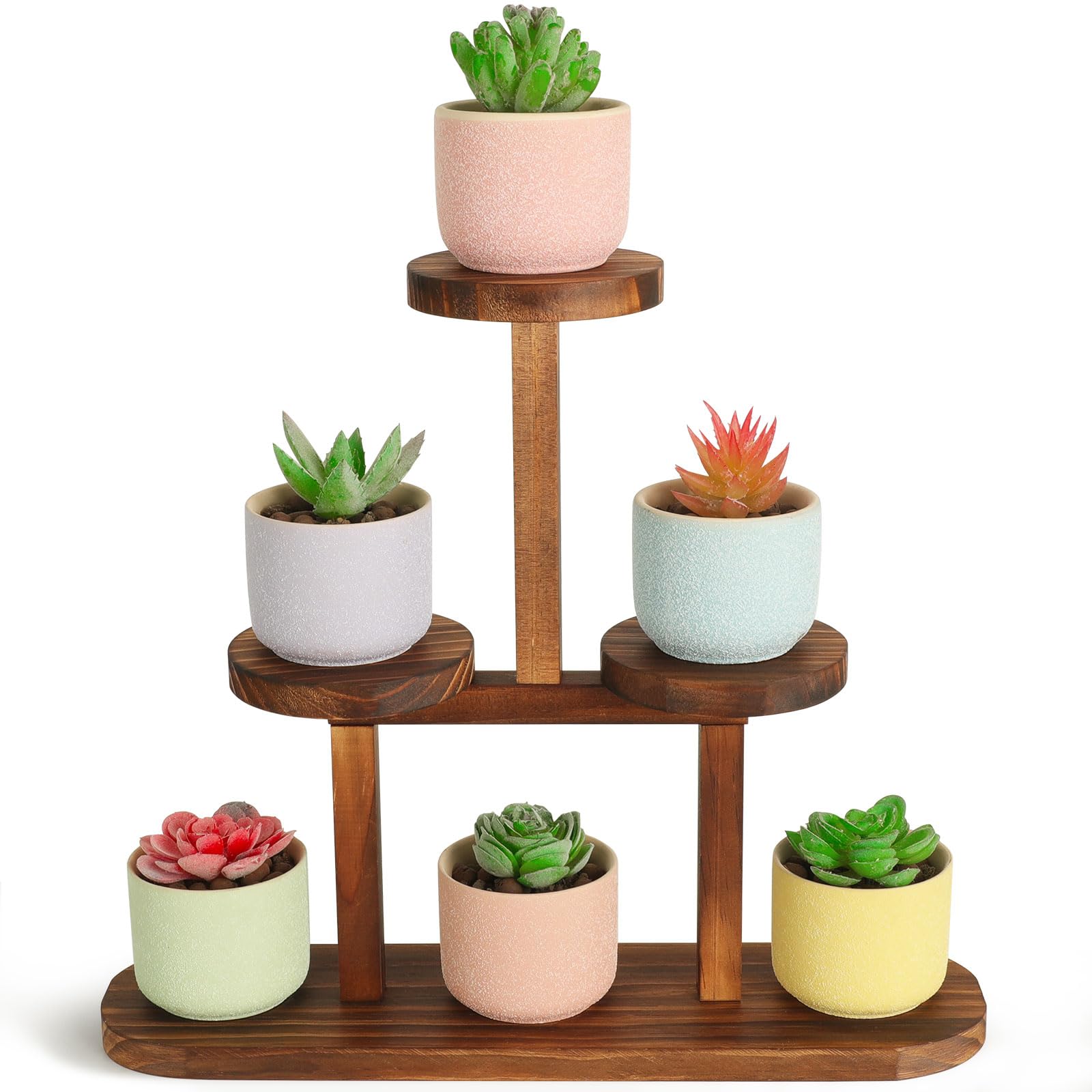 Photo 1 of 3 Tier Wood Table Top Plant Stand,Small Windowsill Plant Shelf Desk Succulent Stands, Mini Flower Stand Holer Rack for Desktop,Countertop,Window,Kitchen,Office ,Corner,Round,Narrow,Walnut Color