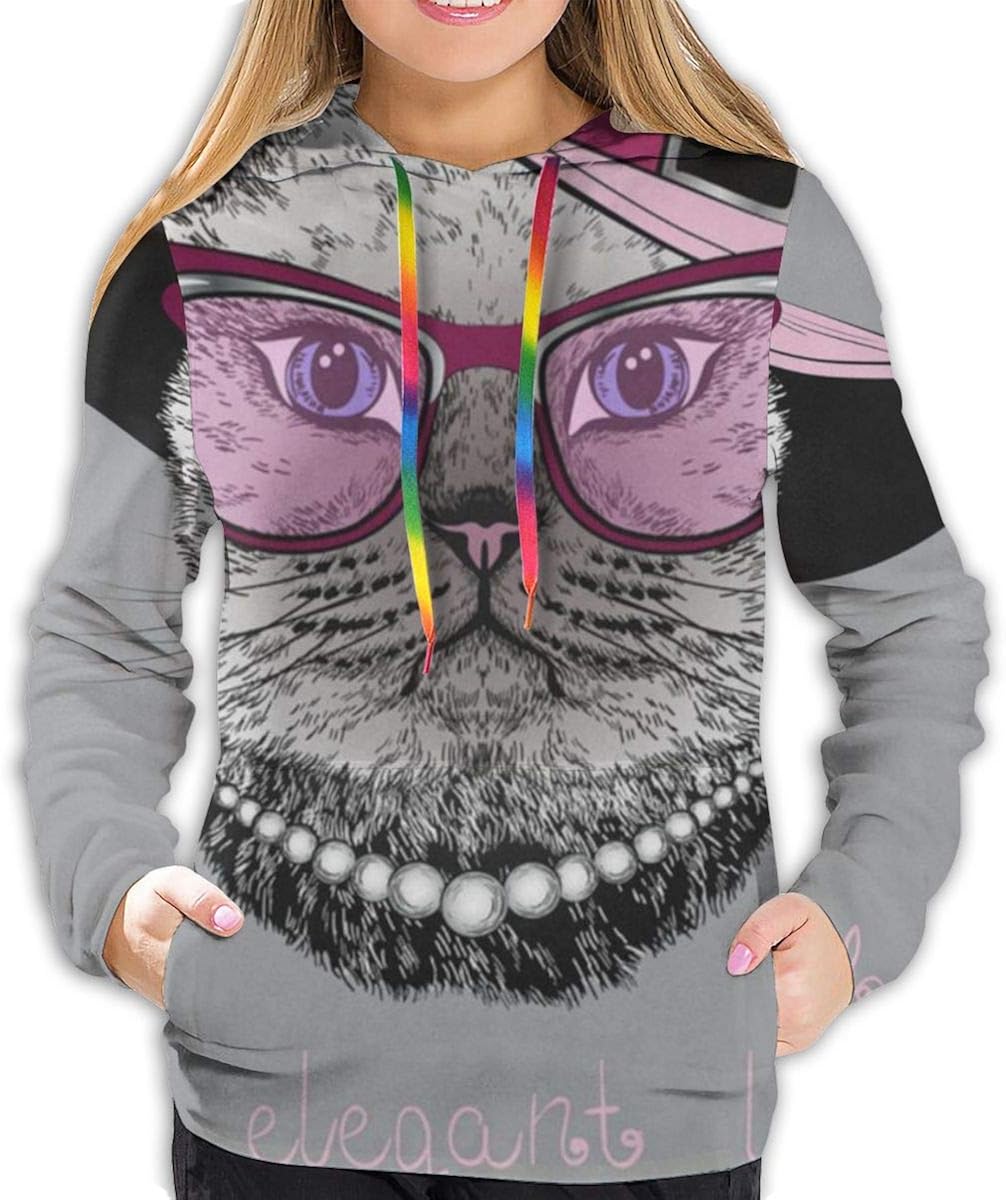 Fashion Portrait of Cat Grey Hoodies for Women Hooded