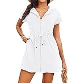Yonique Terry Cloth Cover Ups - Hooded Cotton Swim Sun Cover-up with Zipper Pockets Beach Swimsuits