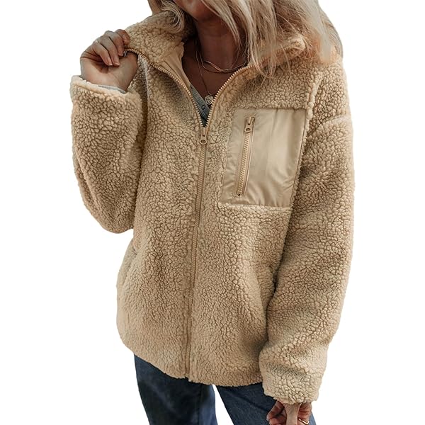 Women's Oversized Winter Coat - Fleece Lambswool Biker Jacket, Sherpa Lined, Warm & Casual