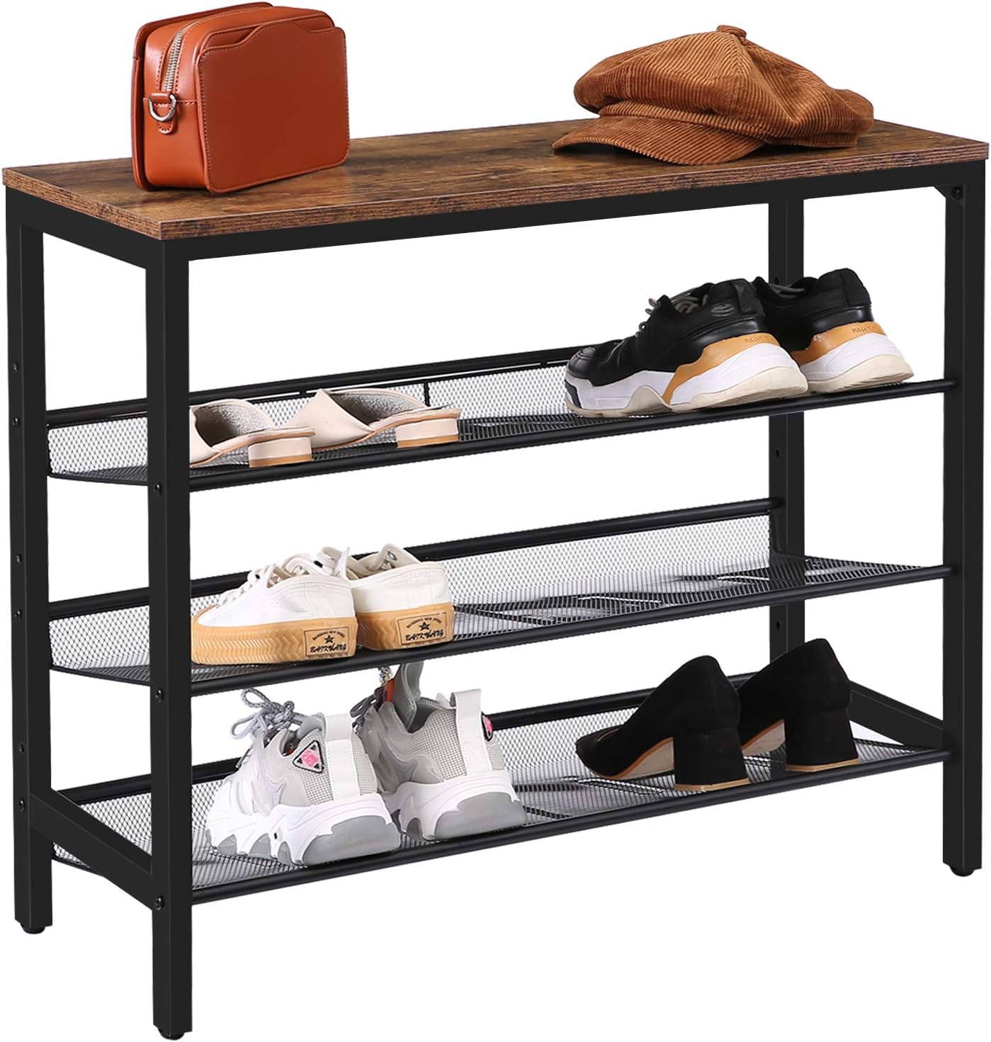 HOOBRO 4-Tier Shoe Rack, Shoe Storage Organizer with 3 Adjustable Mesh Shelves, Metal Frame - Image 3