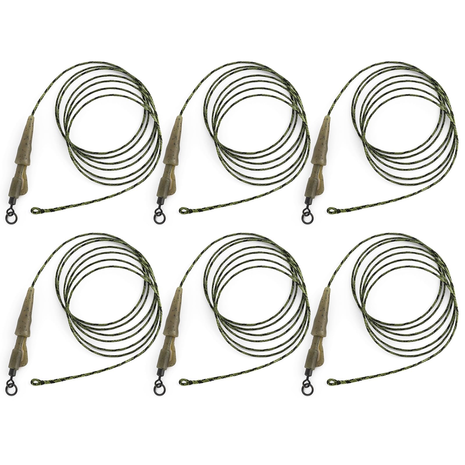 Alwonder 6pcs Carp Fishing Rigs Ready-Tied with Safety Clip, Sleeve, Quick Change Swivel Tackle Accessories Carp Rigs for Long Casts and Weedy or Silty Bottom Fishing(Double Ring)