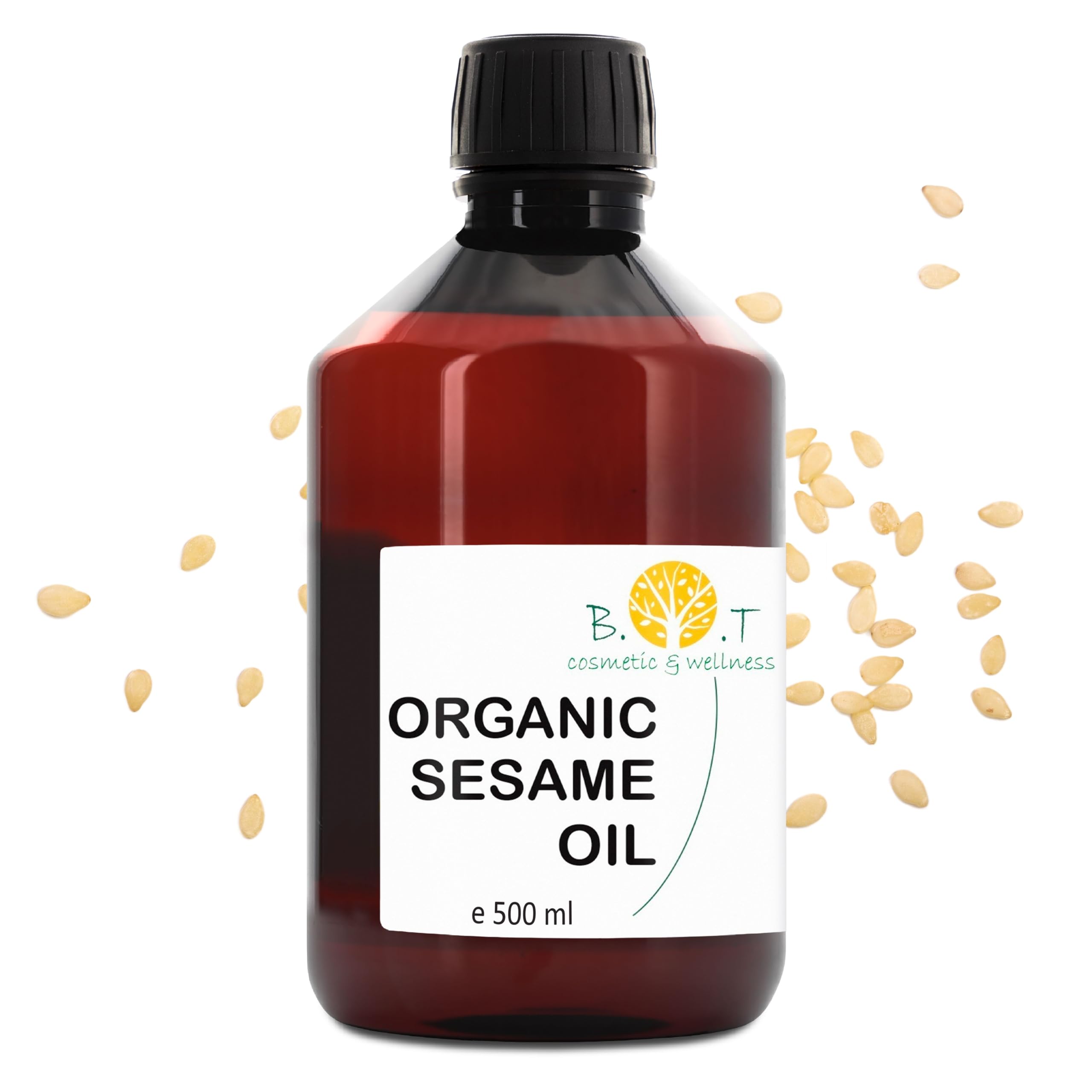 Sesame Oil Organic, Pure, 100% Natural, Cold Pressed Sesame Oil, Skin Care, Hair Care, Massage Oil, Ayurveda Massage Oil, DEODORISED - 500 ml 17.6fl oz